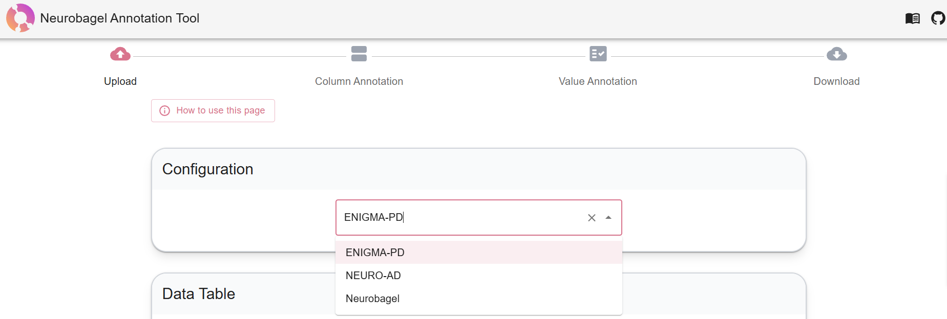 Annotation tool community configuration dropdown